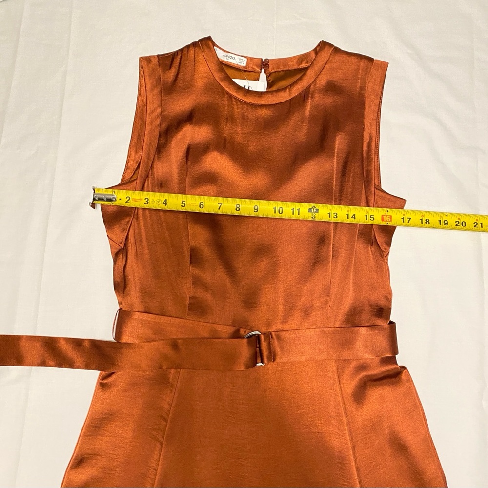 Mango Satin Midi Dress Bronze Wedding Guest High Neck Sleeveless Size M NWT - Picture 14 of 16